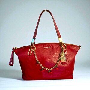 Coach Madison Kelsey Satchel 28095 Red Italian Pebbled Leather Shoulder Bag Tags